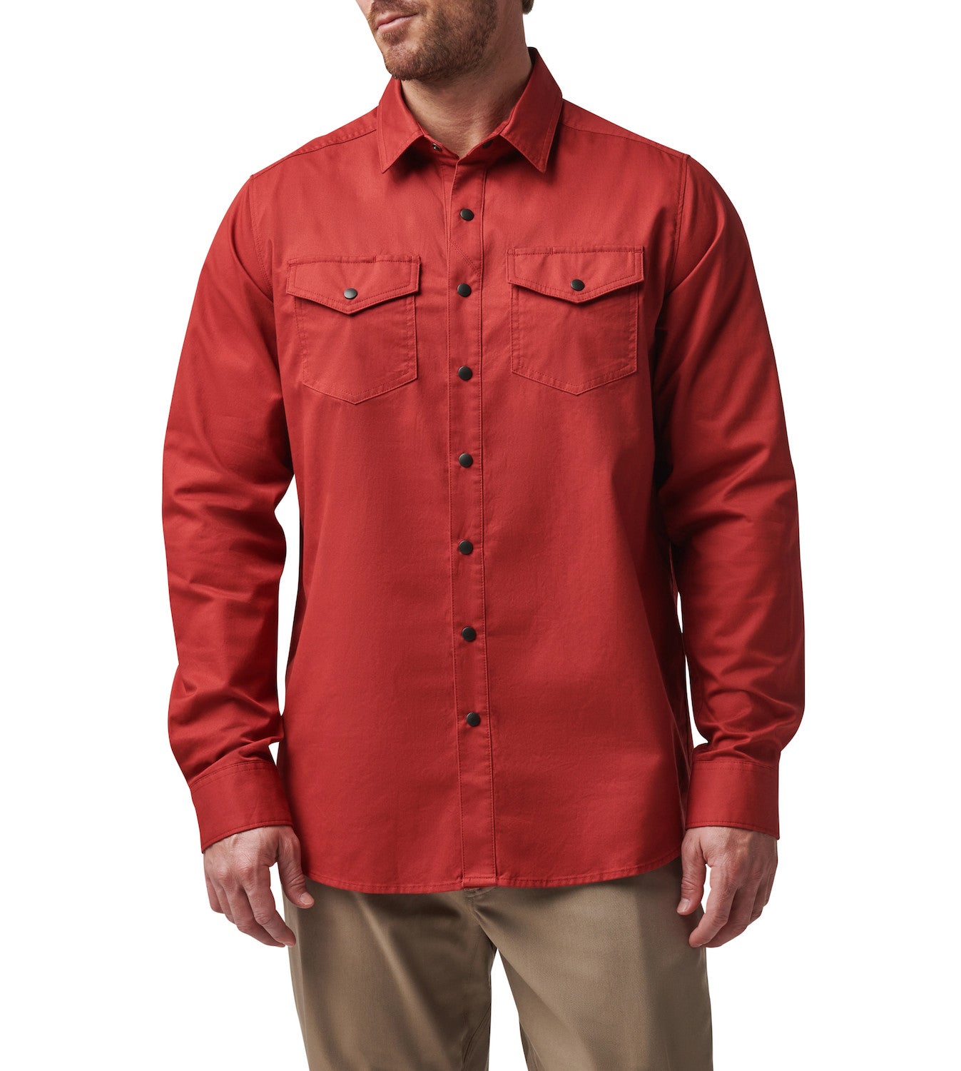 5.11 Tactical Gunner Solid Long Sleeve Shirt in Red Bourbon von vorne