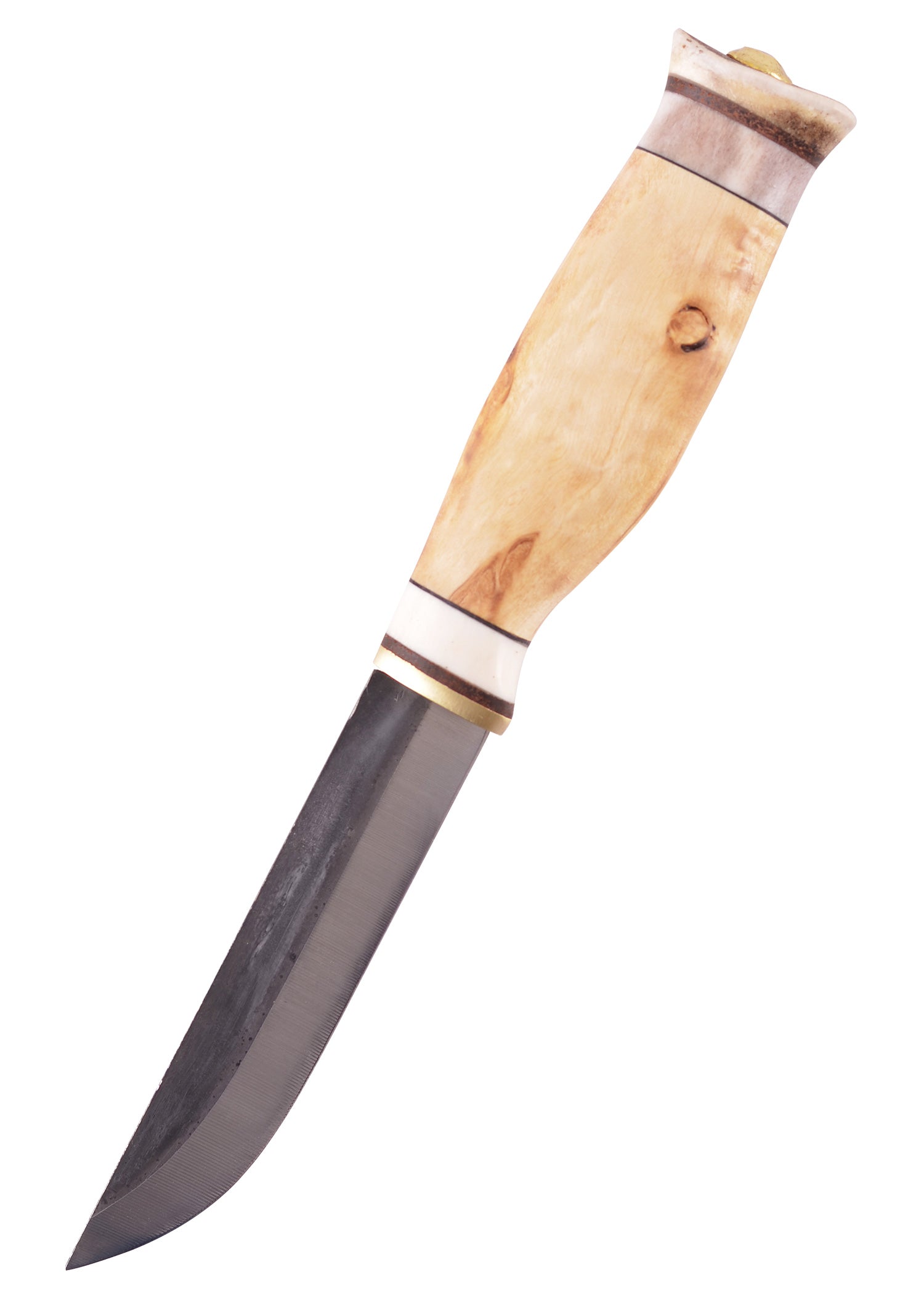 Ein Jagdmesser mit Griffmaterial aus Maserbirke und Rentierhorn