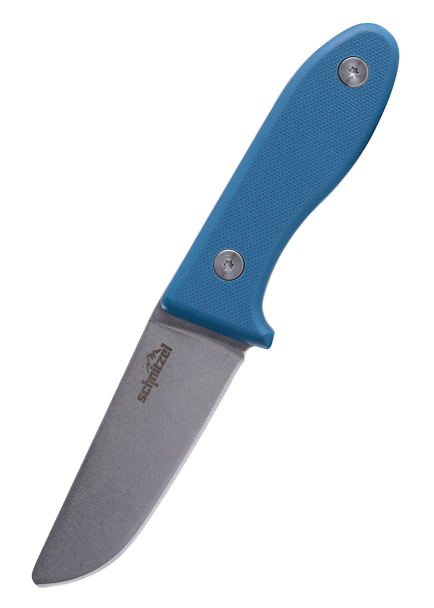 Das UNU Kinder Schnitzmesser der Firma Schnitzel mit blauem Griff von der Seite