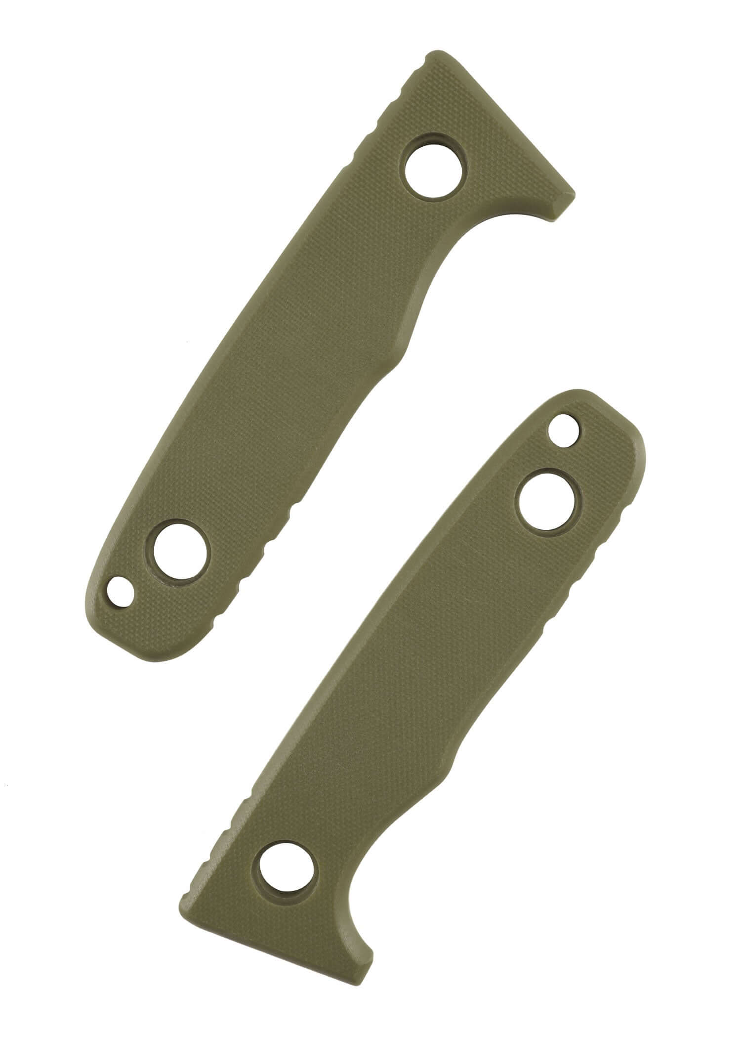 Eine linke und rechte Griffschale eines Schnitzel TRI Messers in Grün